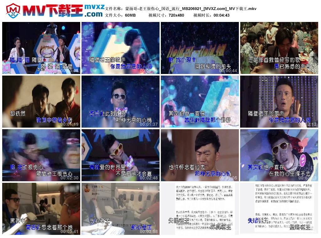 蒙面哥-老王很伤心_国语_流行_MB206921